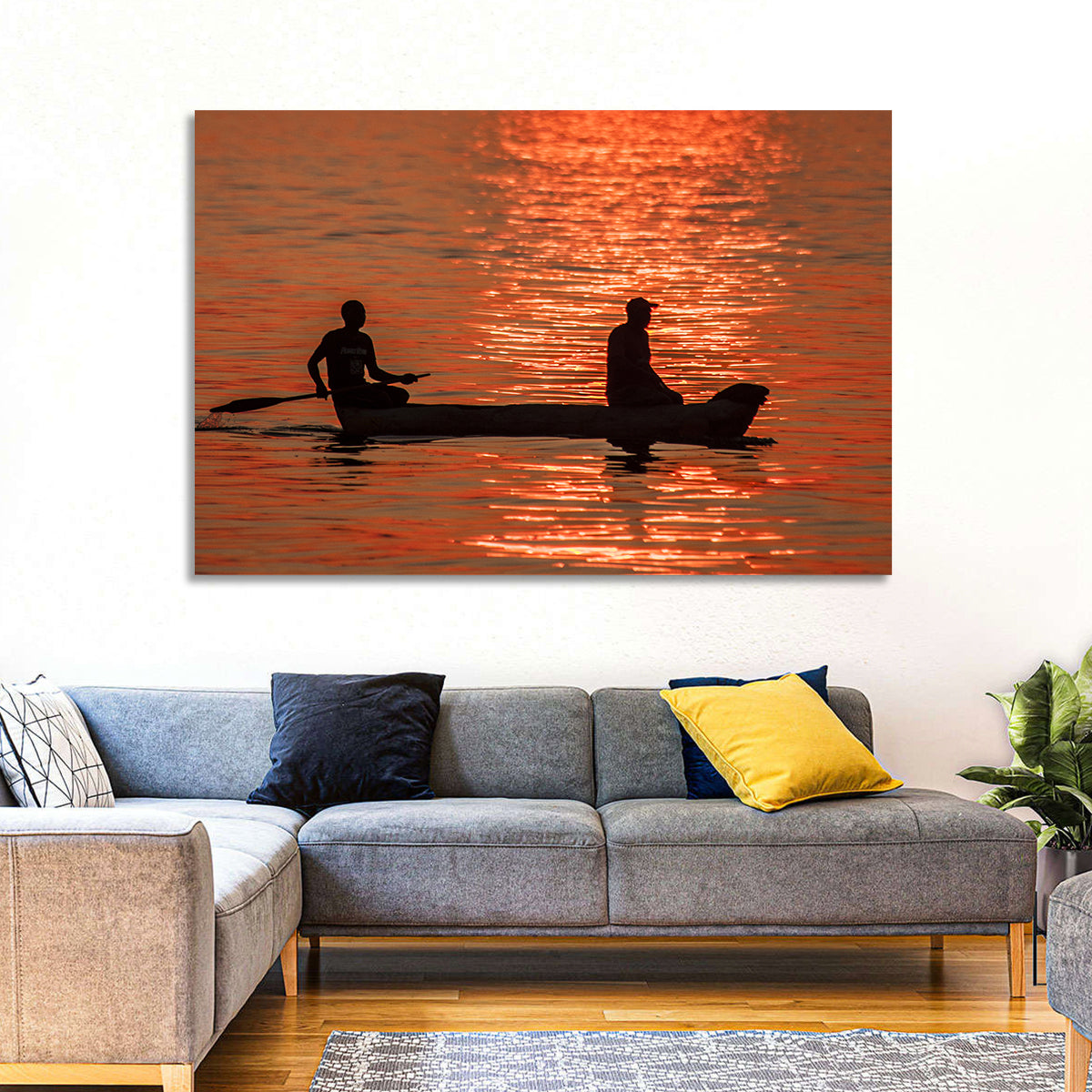 Sunset Canoe Silhouette Wall Art