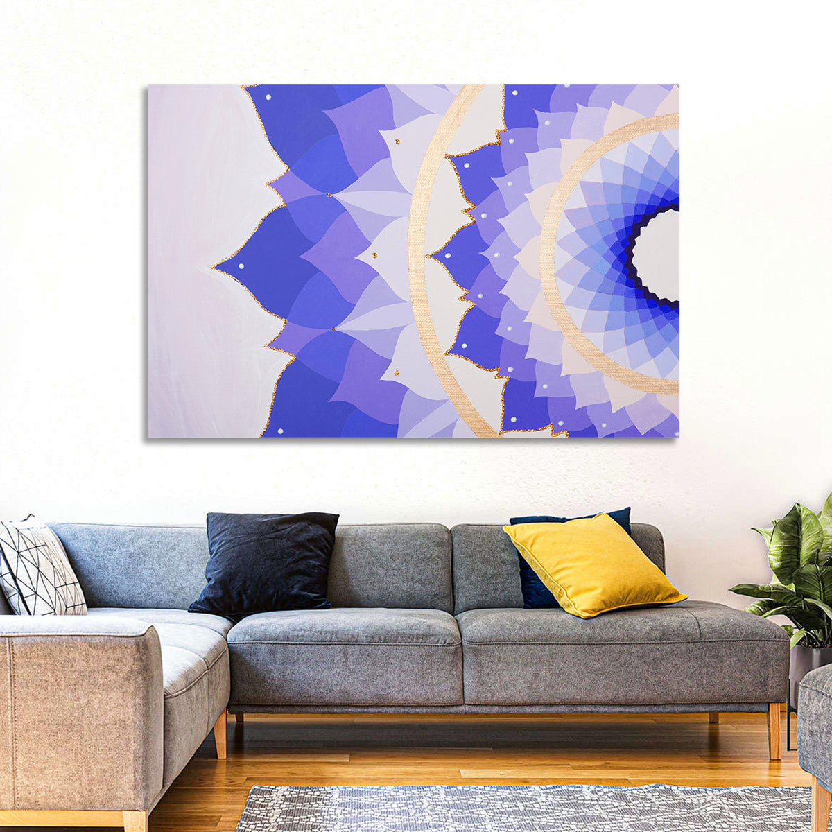 Sahasrara Chakra Lotus Mandala Wall Art in a room, landscape