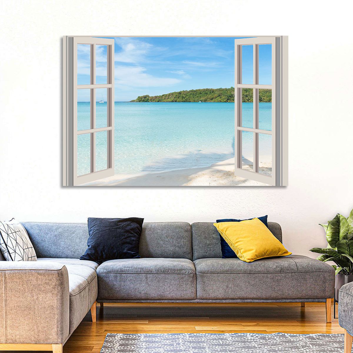 Turquoise Beach View Through Window Wall Art