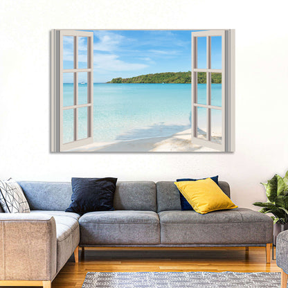 Turquoise Beach View Through Window Wall Art
