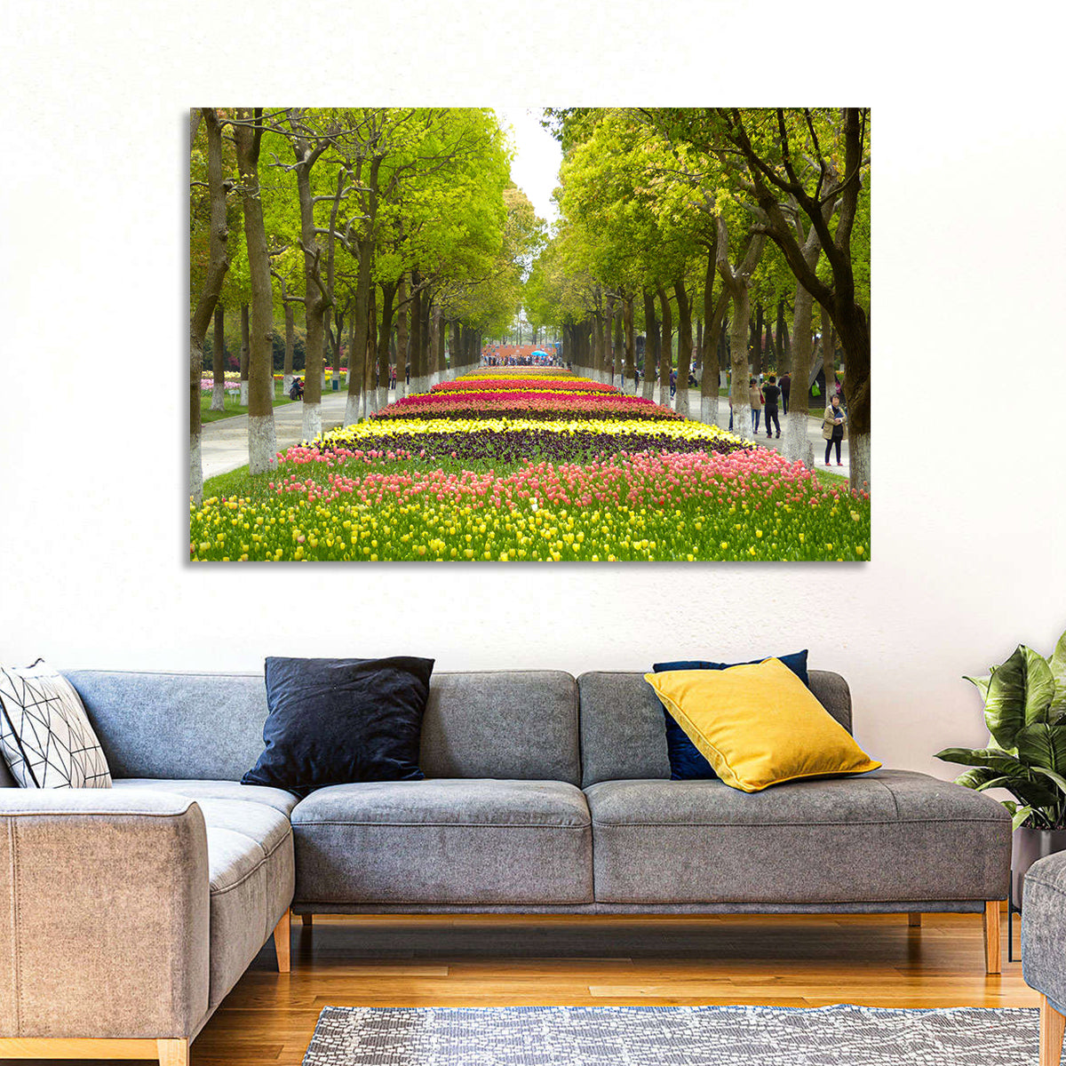 Tree-lined Tulip Garden Path Wall Art