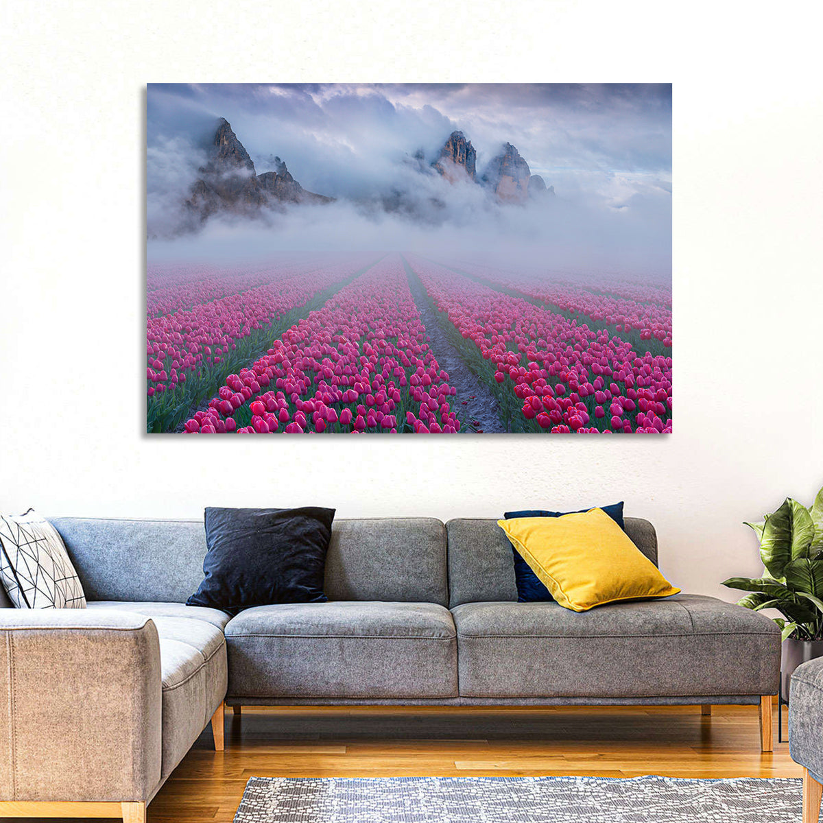 Foggy Tulips Field Wall Art