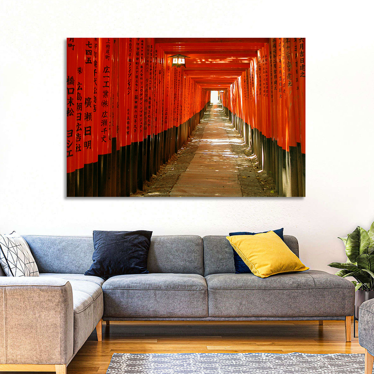 Fushimi Inari Torii Tunnel Wall Art in a room, landscape