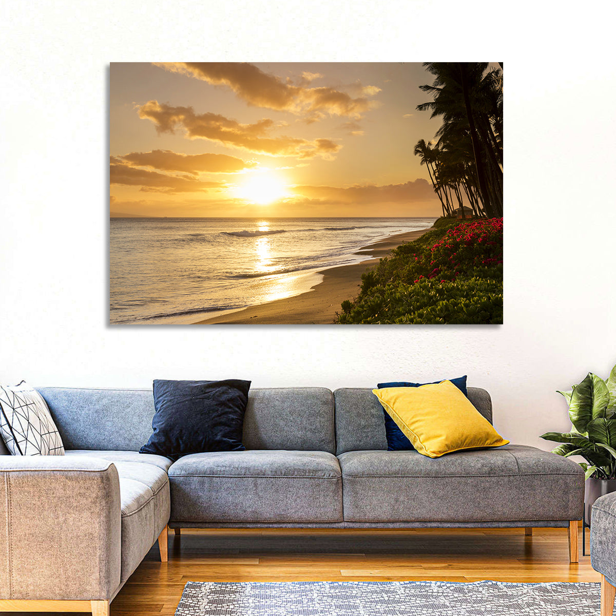 Kaanapali Beach Sunset Wall Art in a room, landscape