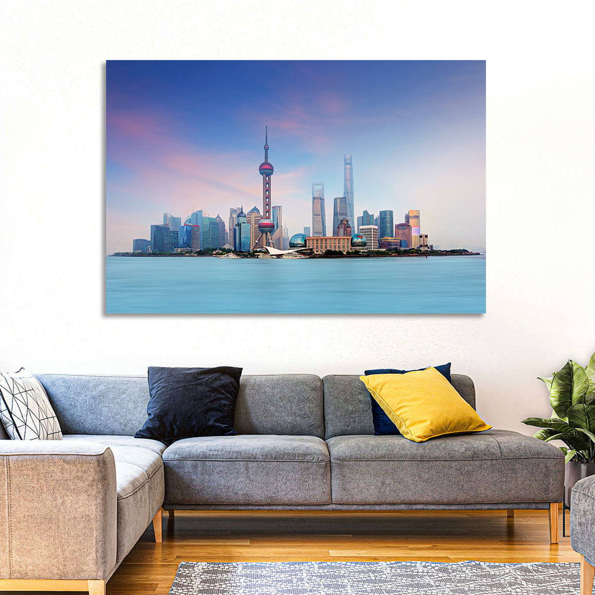 Shanghai Lujiazui Skyline Wall Art in a room, landscape