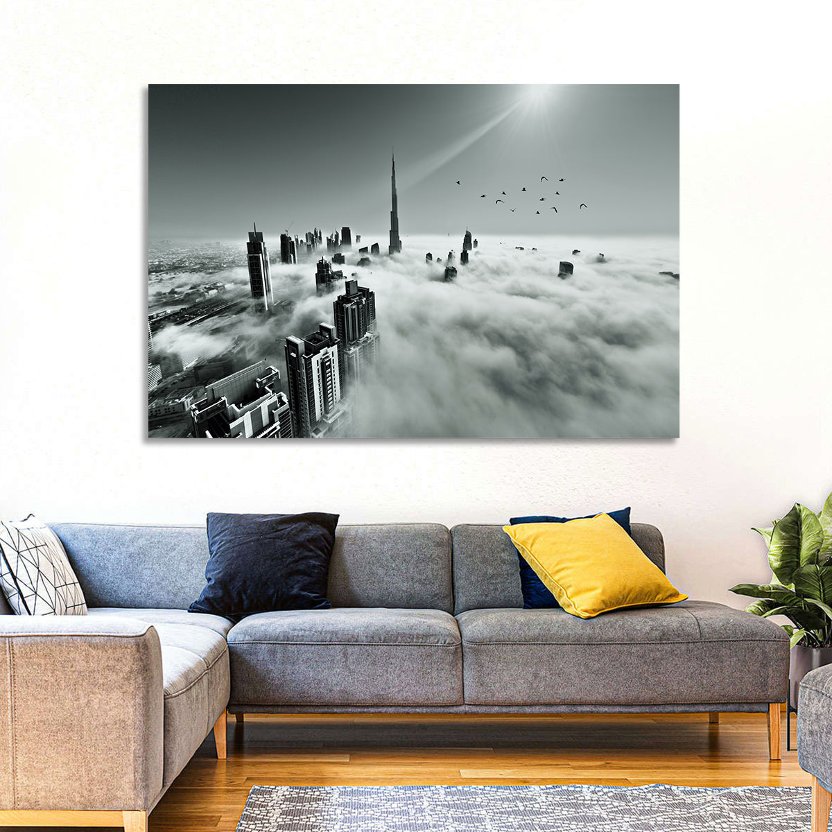 Burj Khalifa Rising Through Morning Fog Wall Art