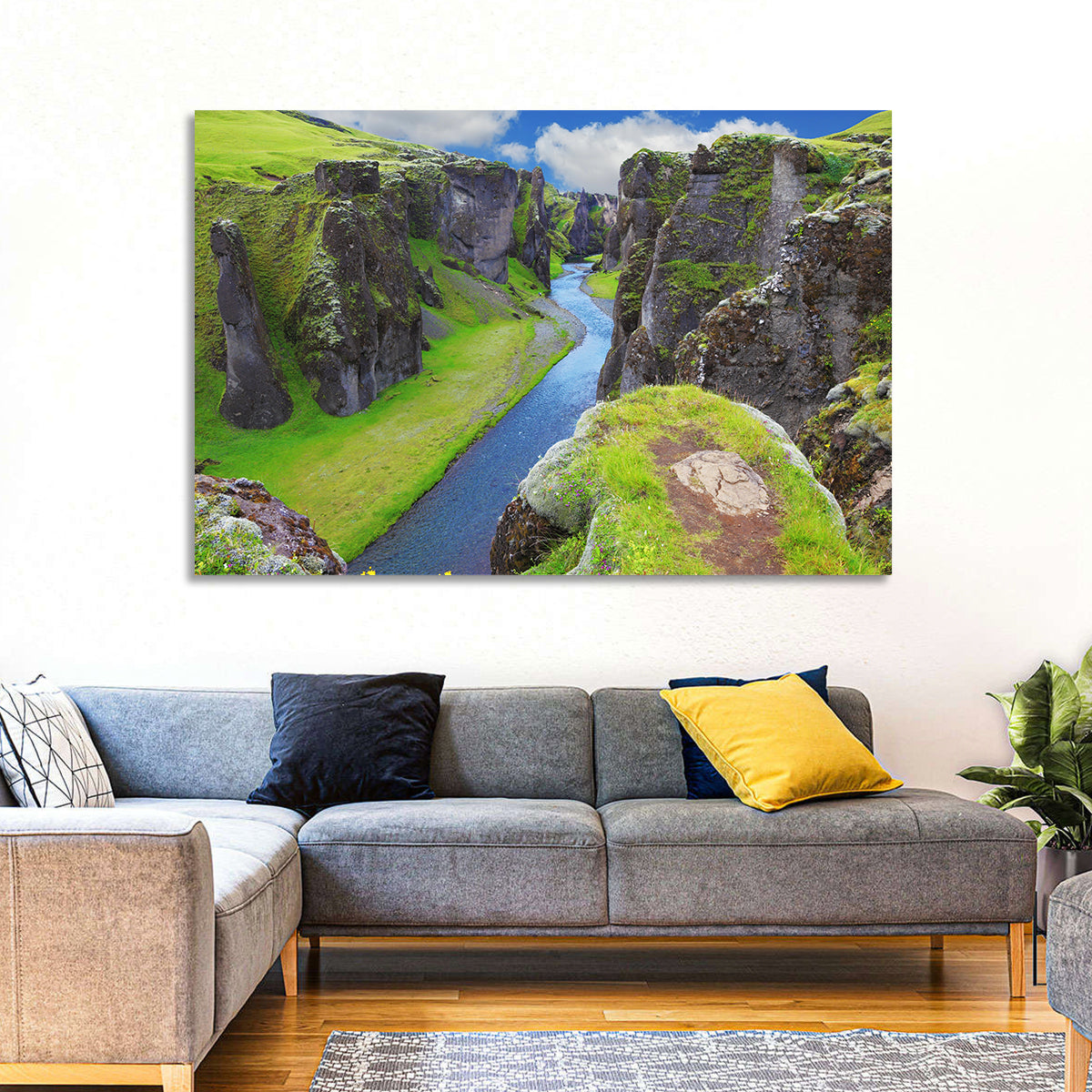 Neverland Cliffs, Fjaðrárgljúfur Canyon Wall Art in a room, landscape