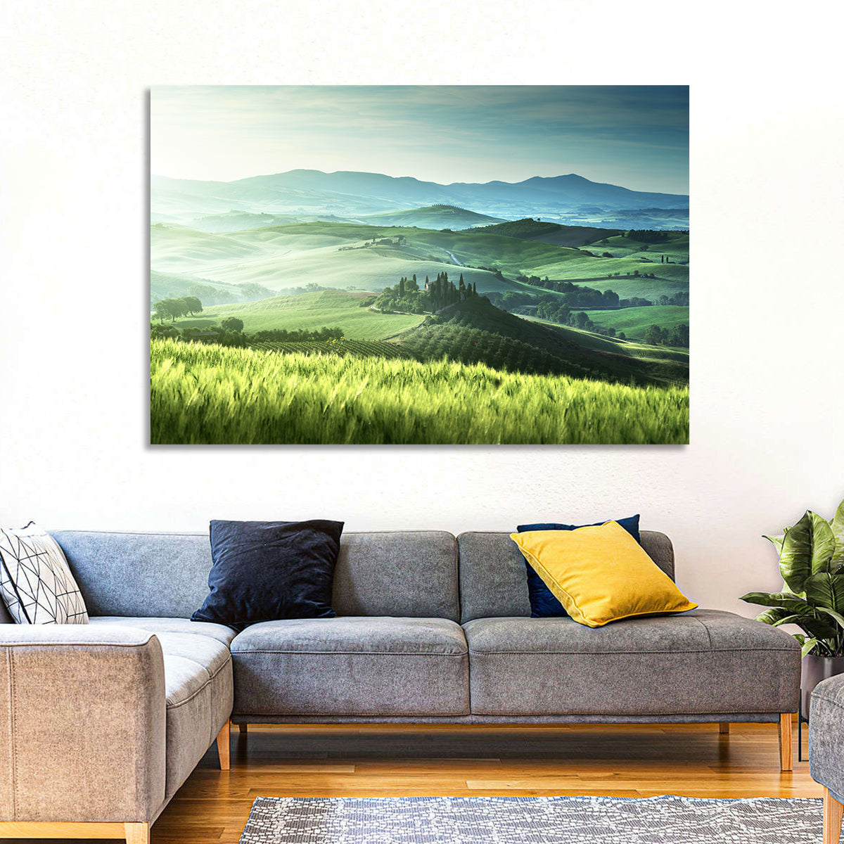 Misty Rolling Hills with Cypresses Wall Art