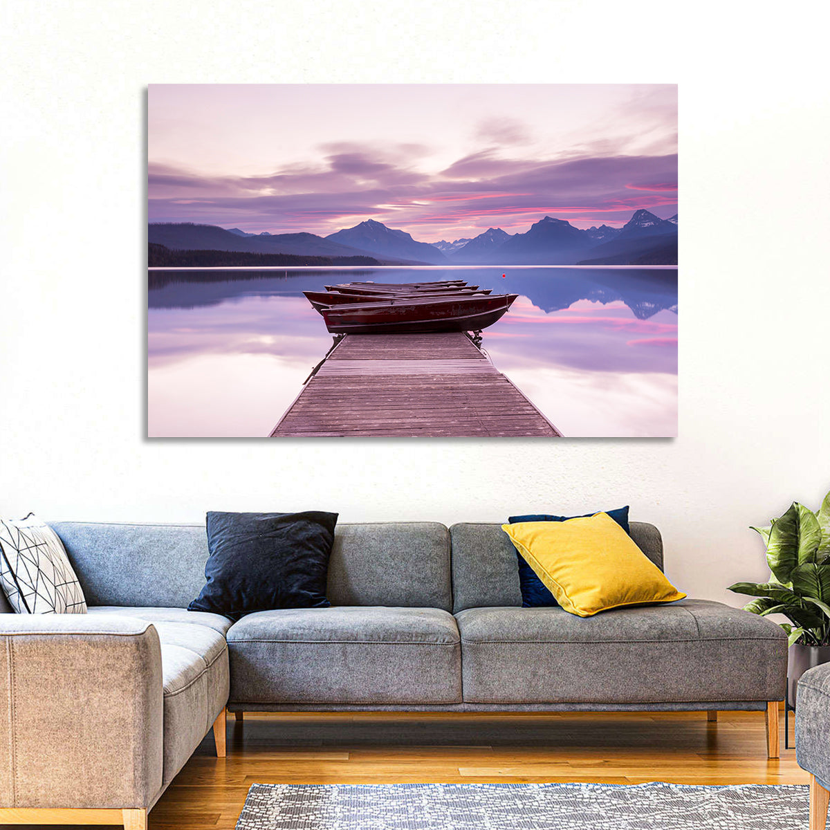 Lake Mcdonald Sunset Dock Wall Art in a room, landscape