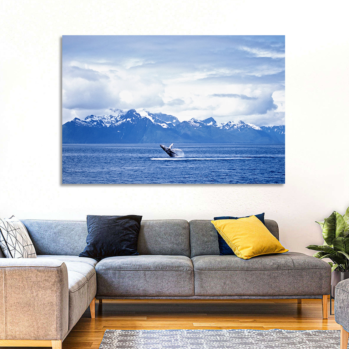 Humpback Whale with Snow Capped Mountains Wall Art