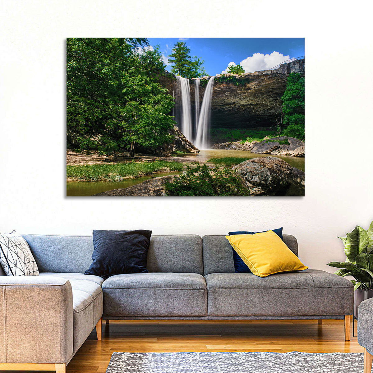 Noccalula Falls Waterfall in Daylight Wall Art in a room, landscape