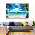 Palm-framed Tropical Island Beach Wall Art