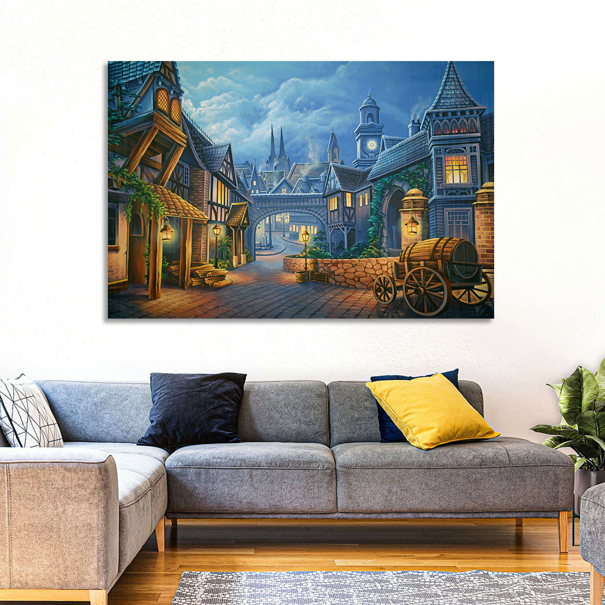 Victorian London Cobblestone Street Wall Art in a room, landscape