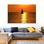 Sailboat Silhouette at Golden Sunset Wall Art