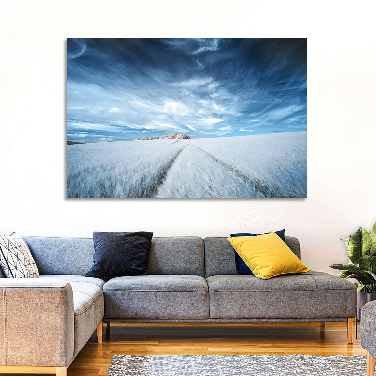 Surreal Infrared Grain Field Wall Art in a room, landscape