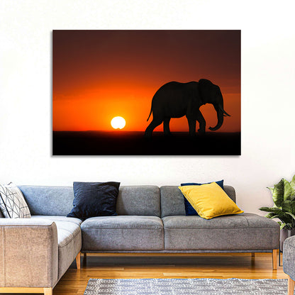 Sunset Elephant Silhouette Wall Art