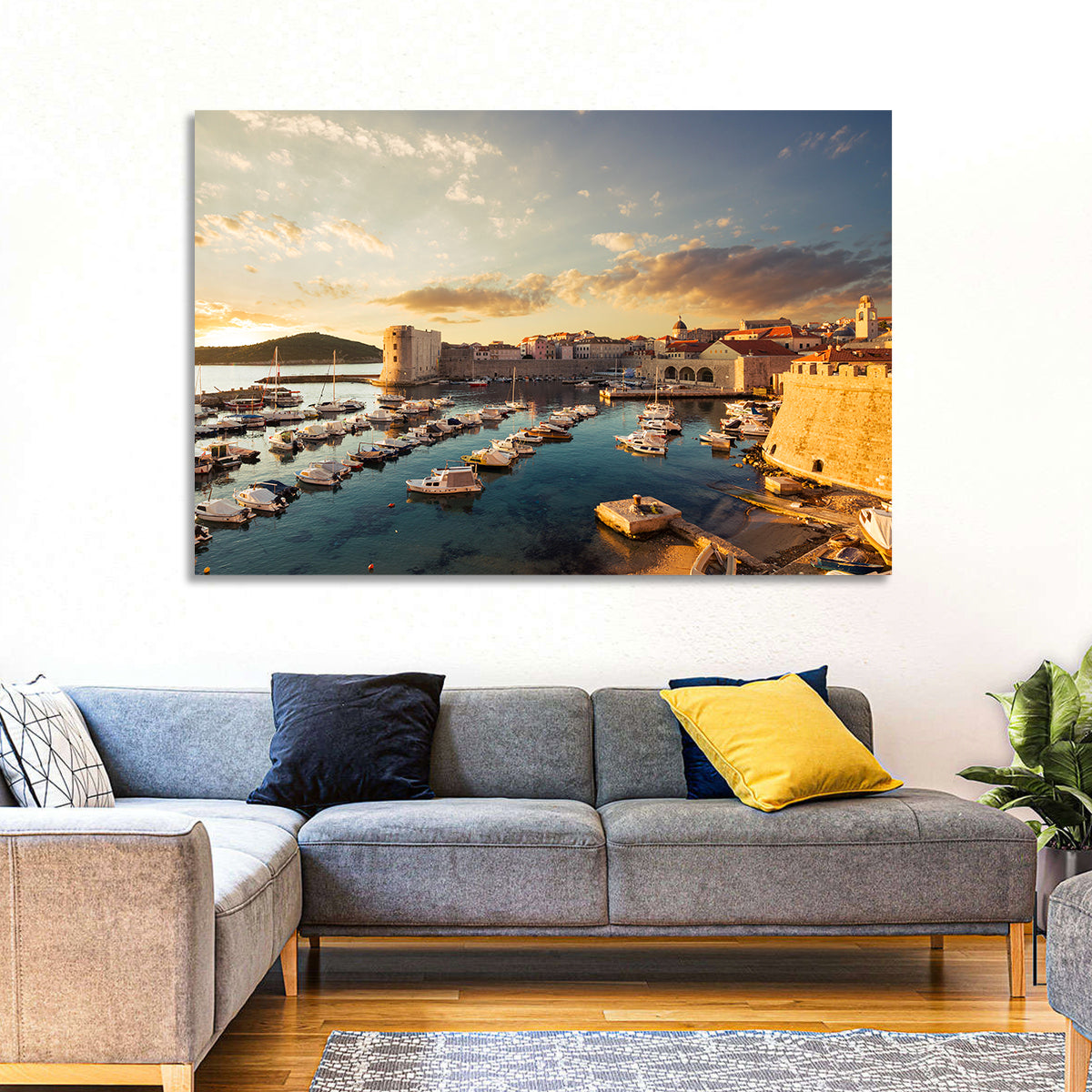 Dubrovnik Old Port at Golden Hour Wall Art