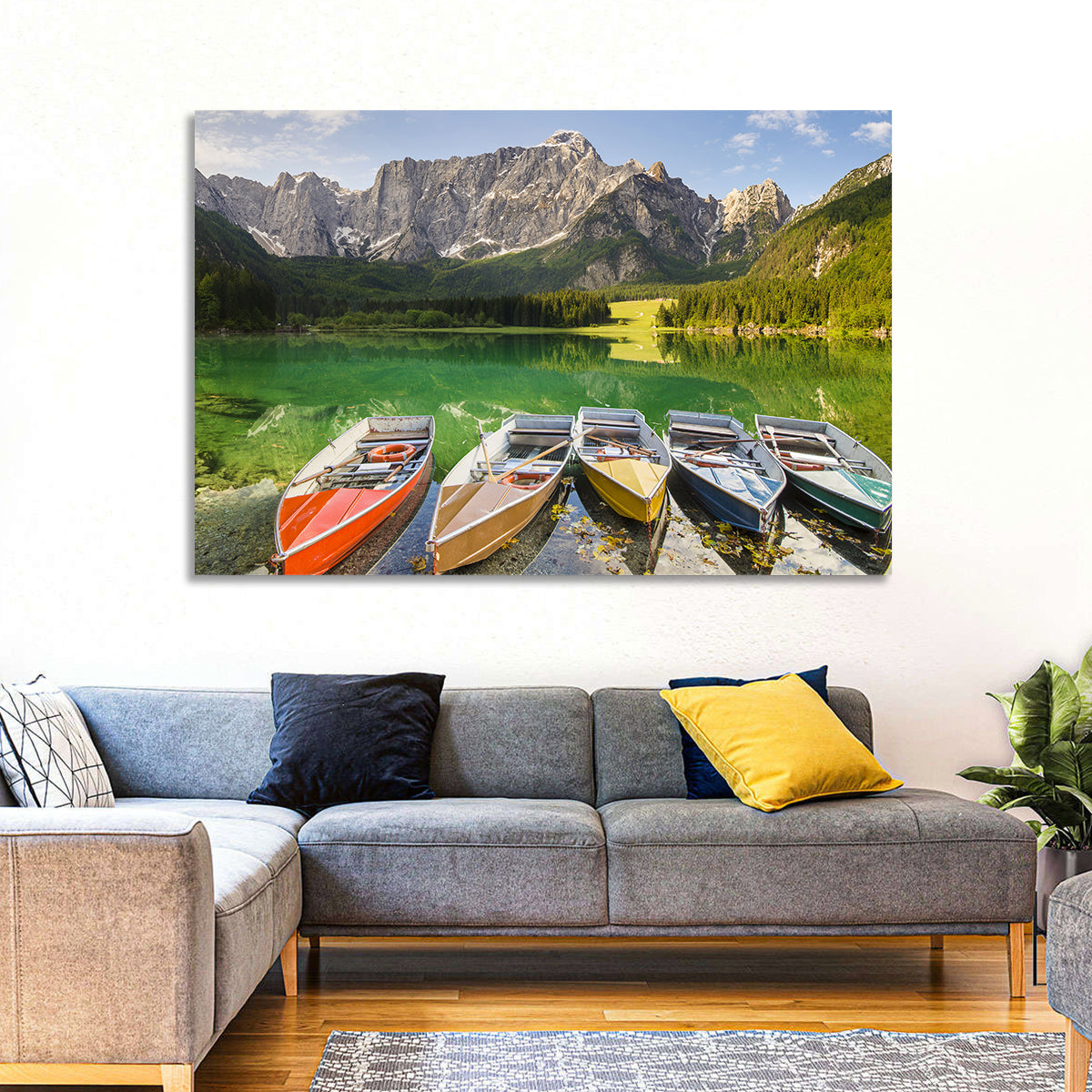 Five Boats at Lago Superiore Di Fusine Wall Art