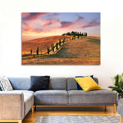 Tuscan Hilltop Road at Dusk Wall Art