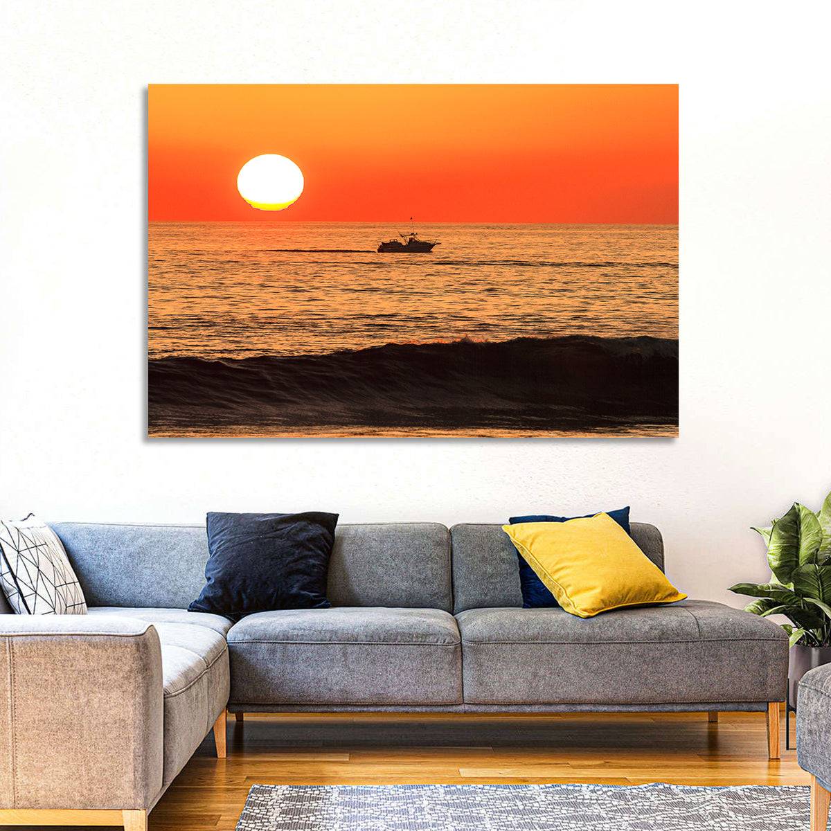 Oceanside Beach California Sunset Wall Art in a room, landscape