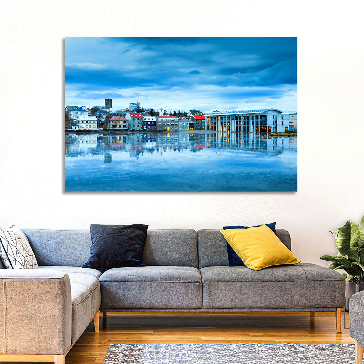 Reykjavik City Hall at Blue Hour Wall Art in a room, landscape