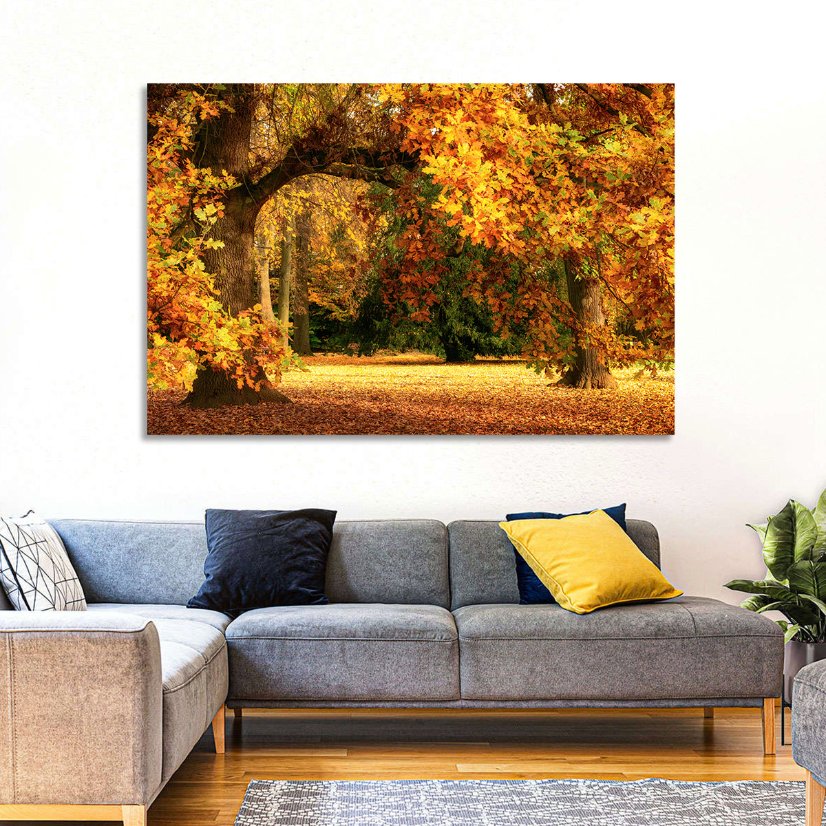 Autumn Park Oaks Wall Art in a room, landscape