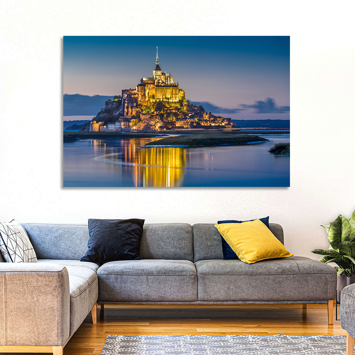 Mont Saint-michel at Dusk Wall Art in a room, landscape
