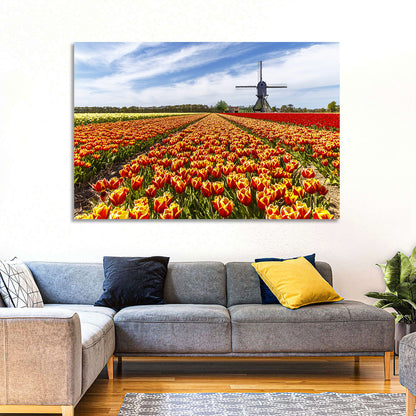 Windmill Over Tulip Fields Wall Art