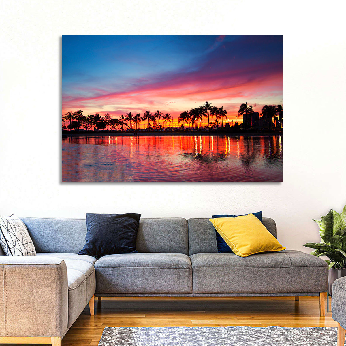Hawaii Resort Sunset Wall Art in a room, landscape