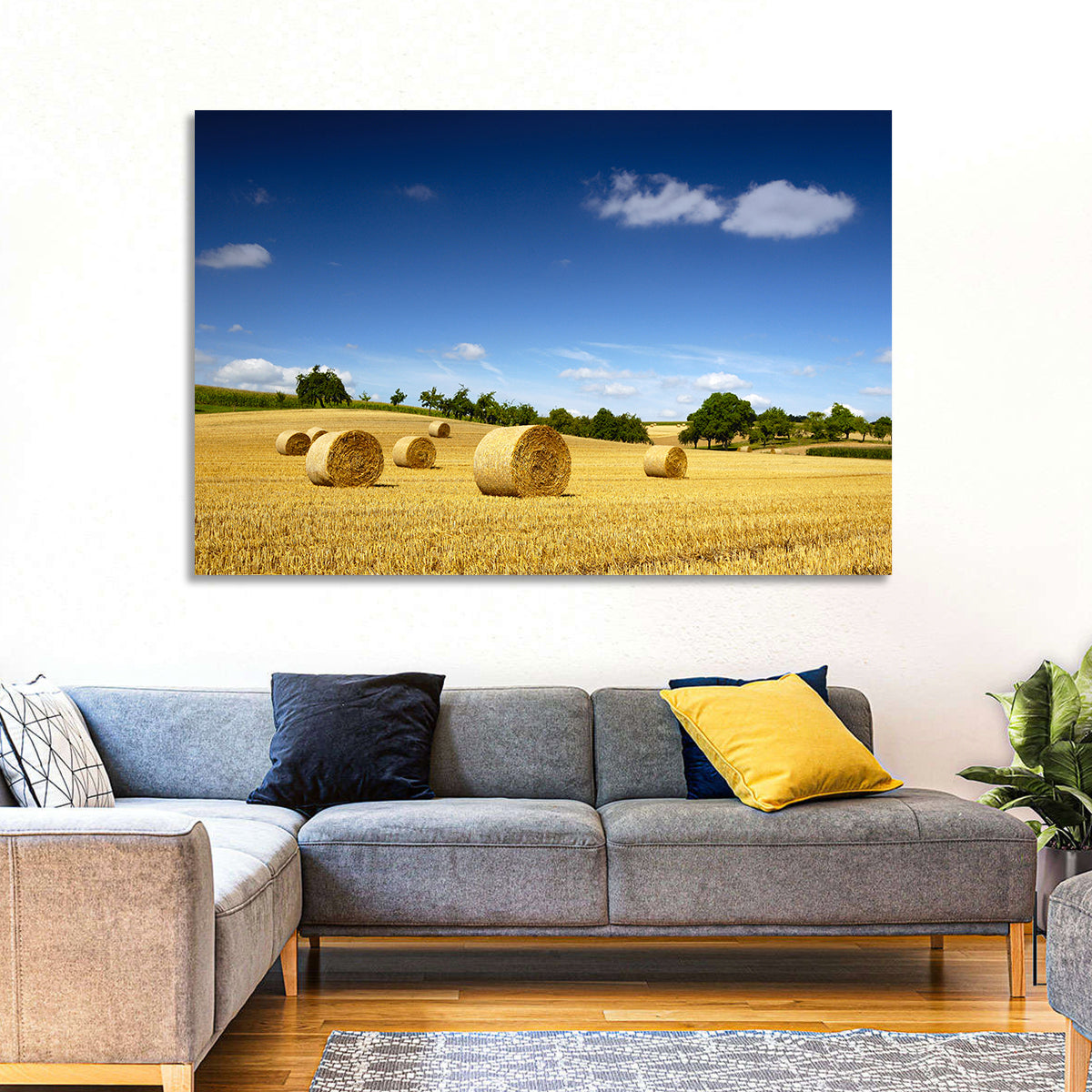 Late Summer Straw Bales Wall Art in a room, landscape