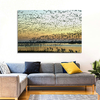 Snow Geese Over River Wall Art