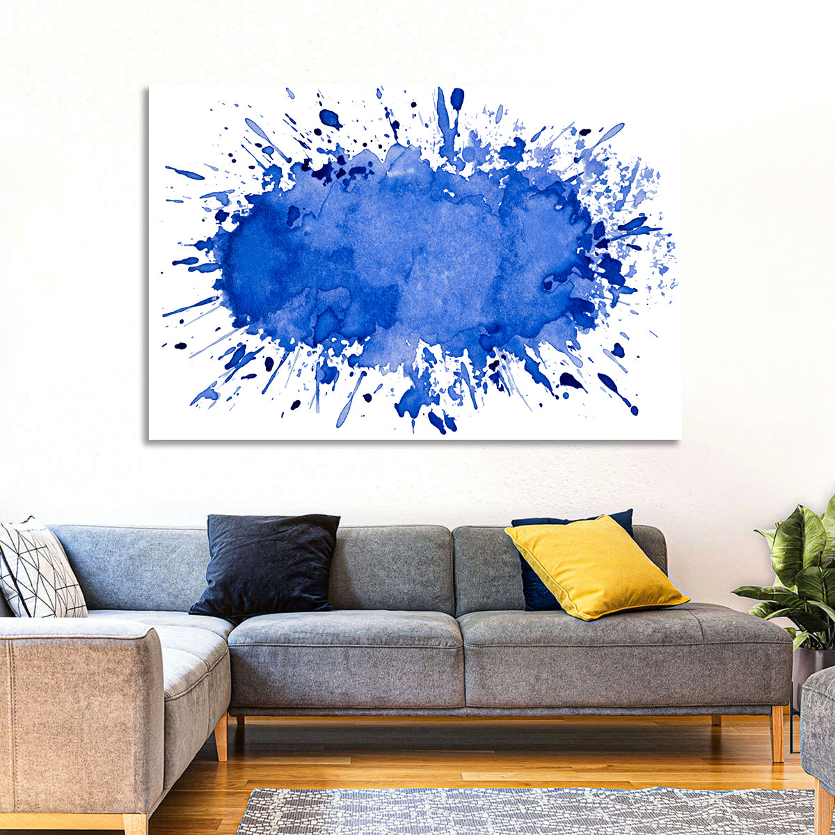 Blue Ink Splash Wall Art in a room, landscape