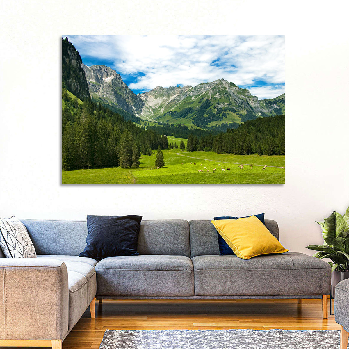 Arnibach Valley Summer Meadow Wall Art in a room, landscape