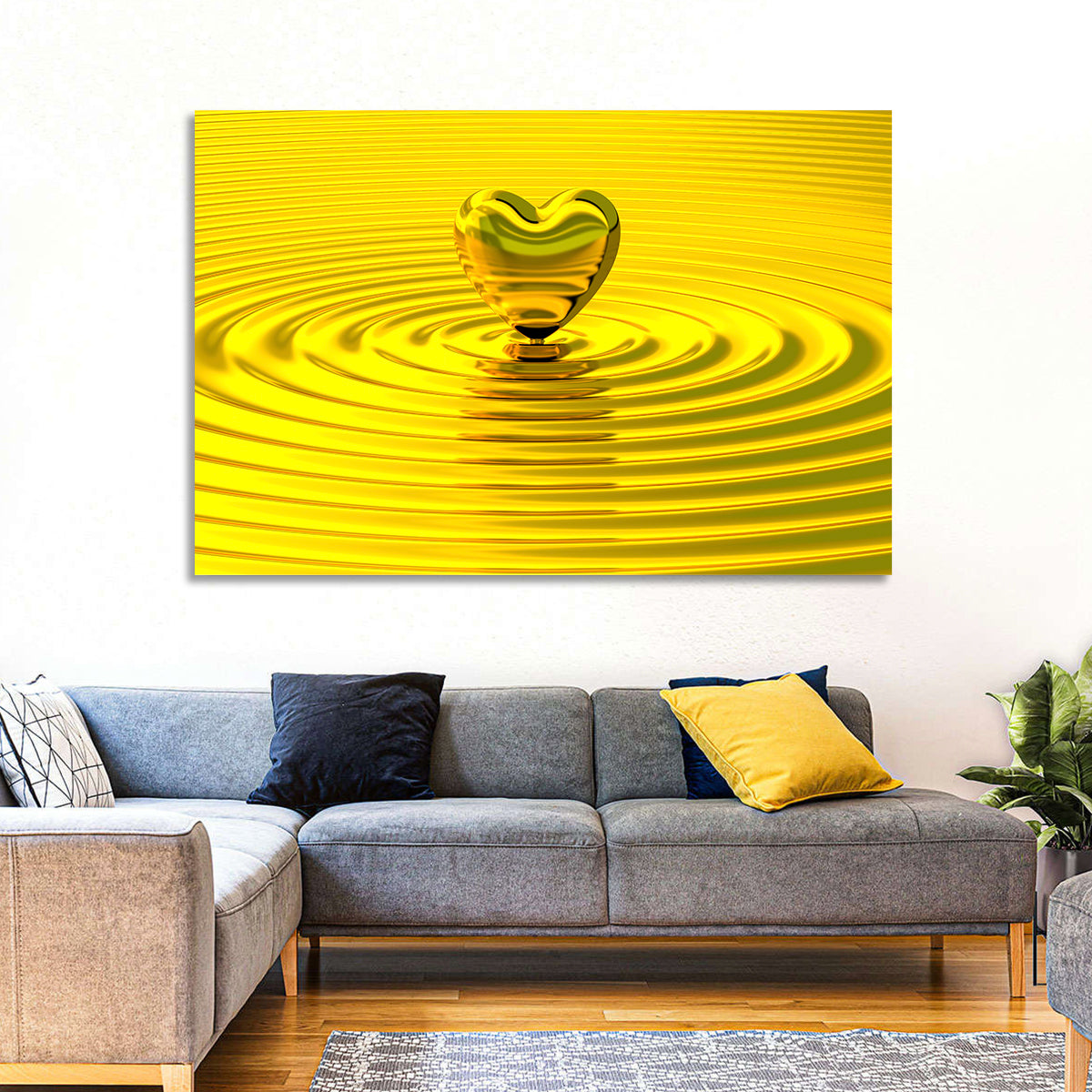 Golden Heart Ripples Wall Art in a room, landscape