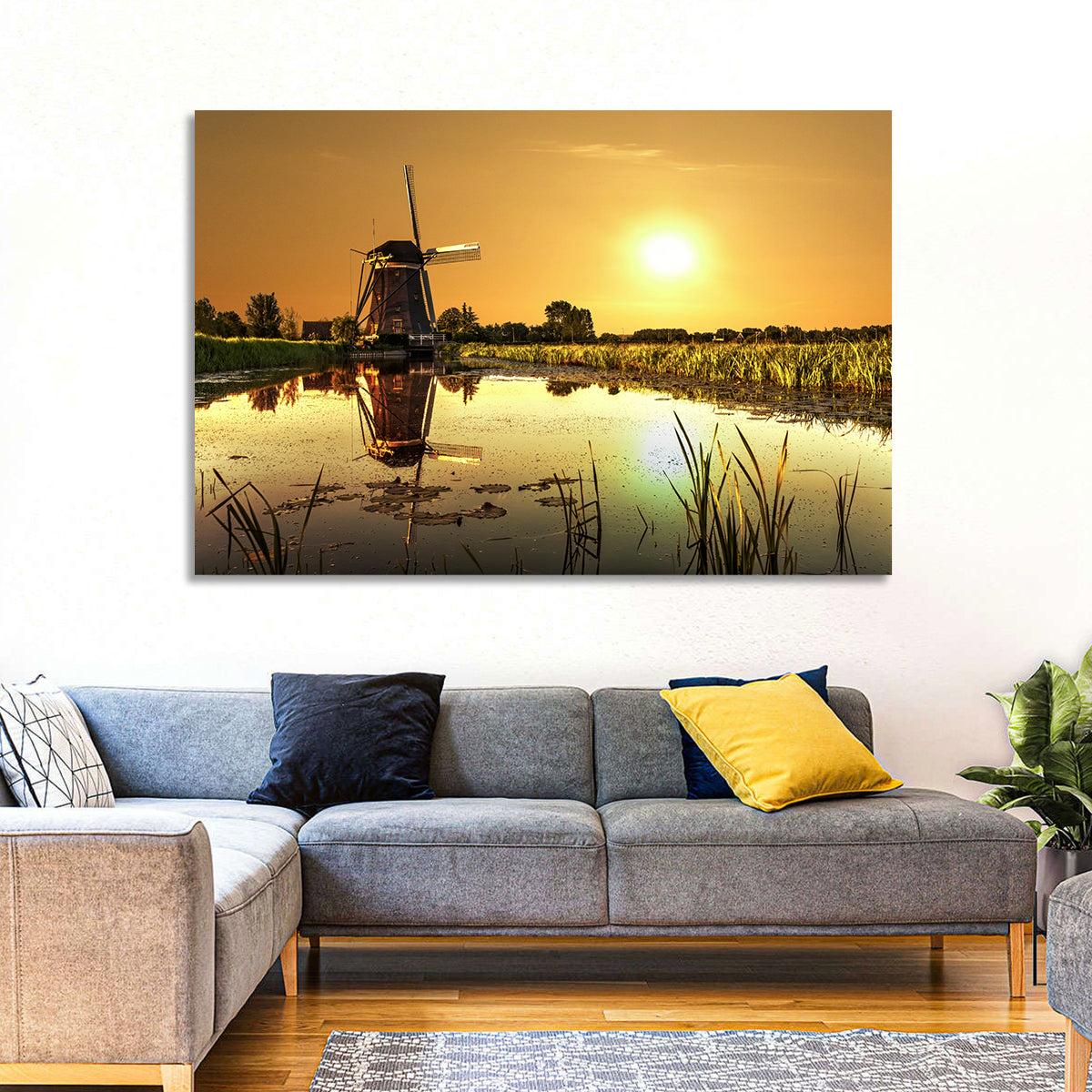 Dutch Windmill at Golden Hour Wall Art