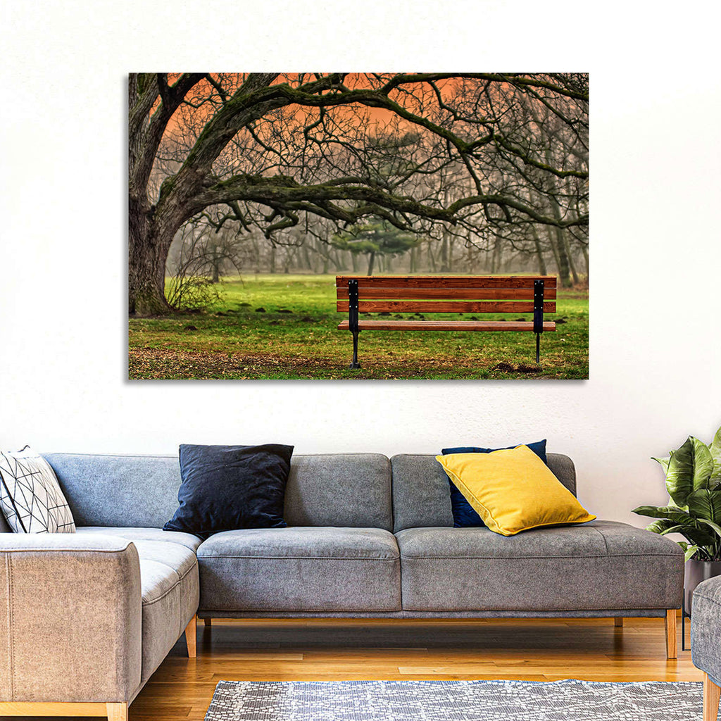 Misty Autumn Park Bench Wall Art