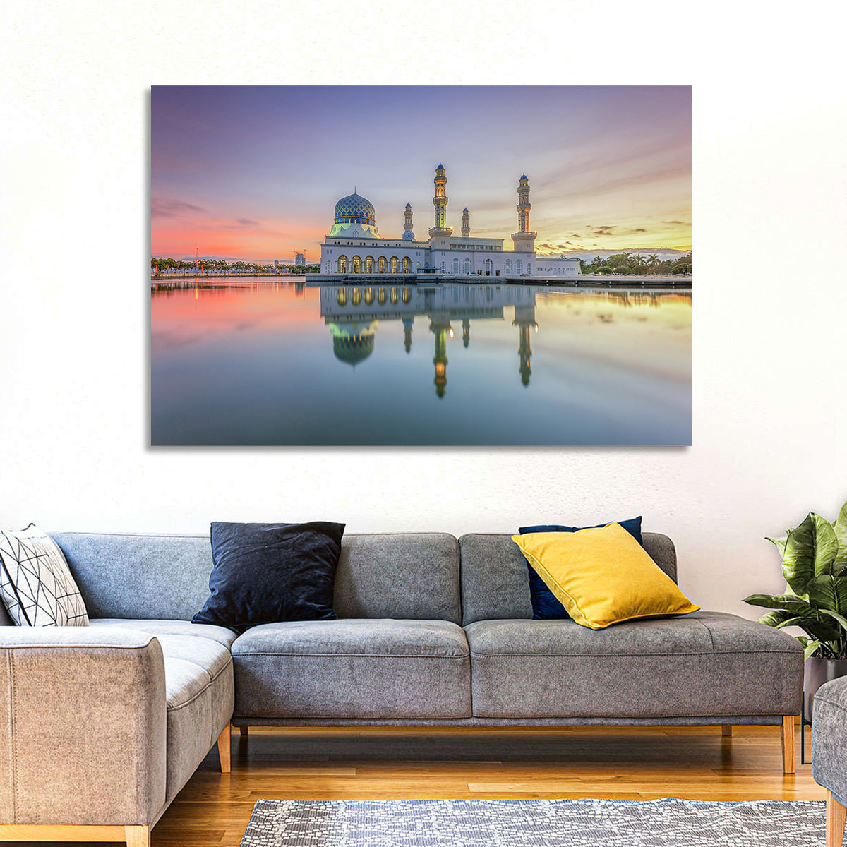 Kota Kinabalu City Mosque at Sunrise Wall Art in a room, landscape