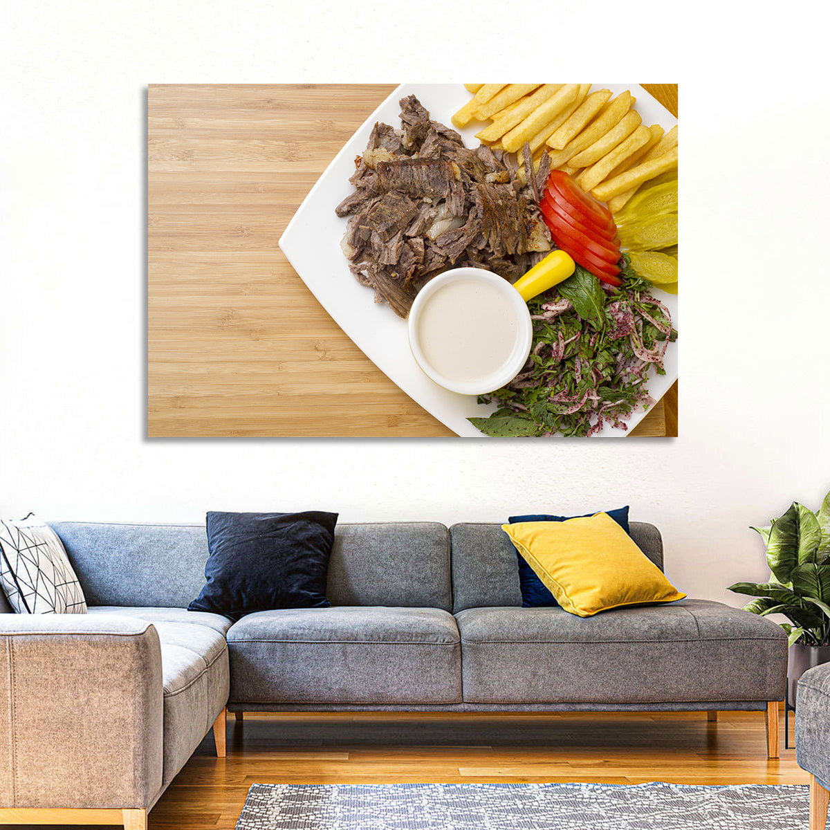 Shawarma and Fries Flat Lay Wall Art in a room, landscape