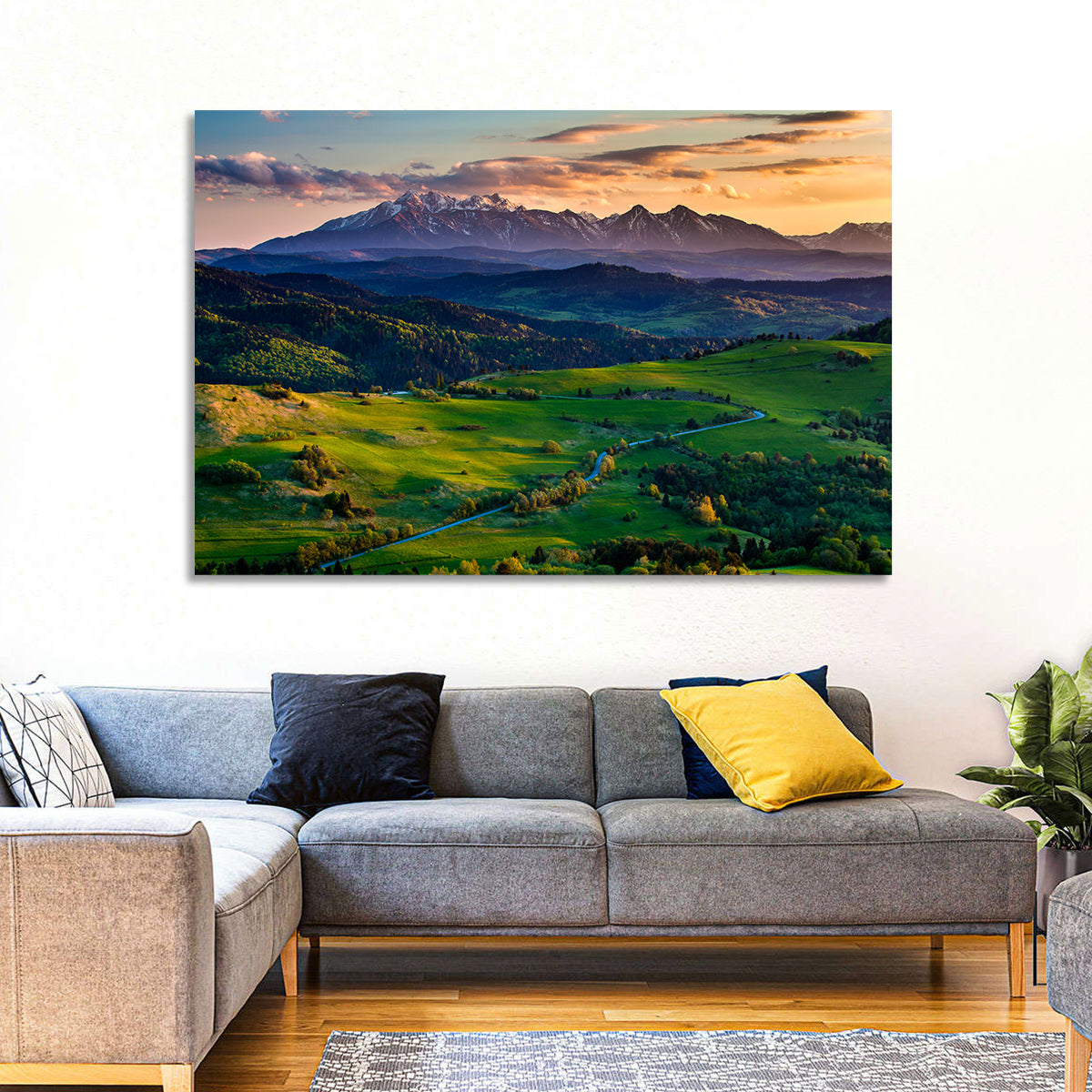 Tatras Golden Hour Vista Wall Art in a room, landscape