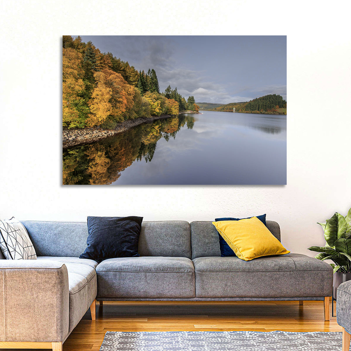 Autumn at Lake Vyrnwy Wall Art in a room, landscape