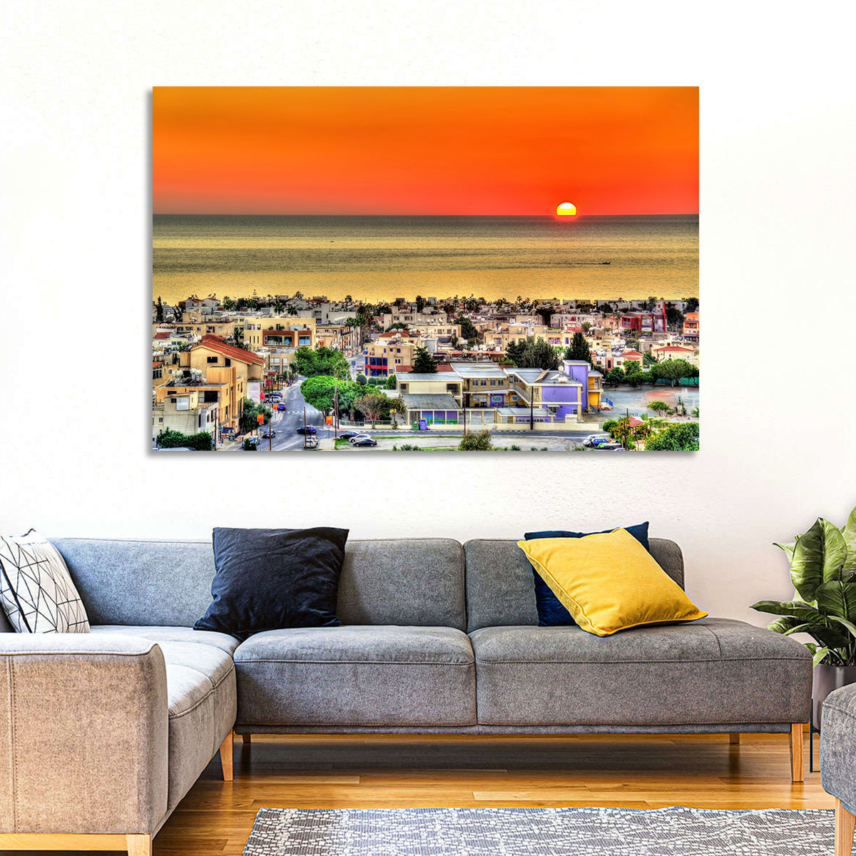 Paphos Sunset Wall Art in a room, landscape