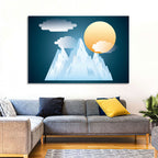 Geometric Snowy Mountain with Golden Sun Wall Art