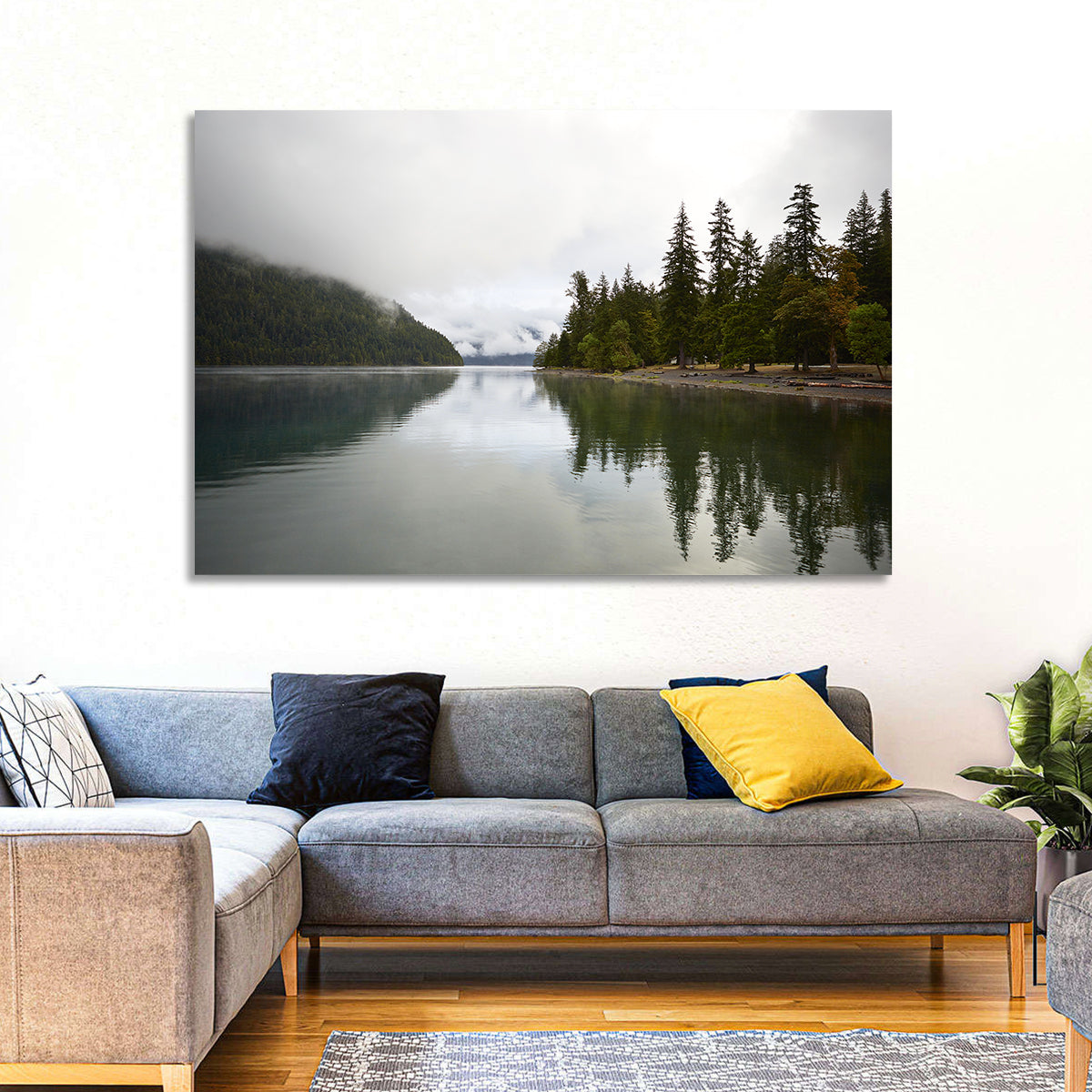 Foggy Lake Crescent Reflection Wall Art
