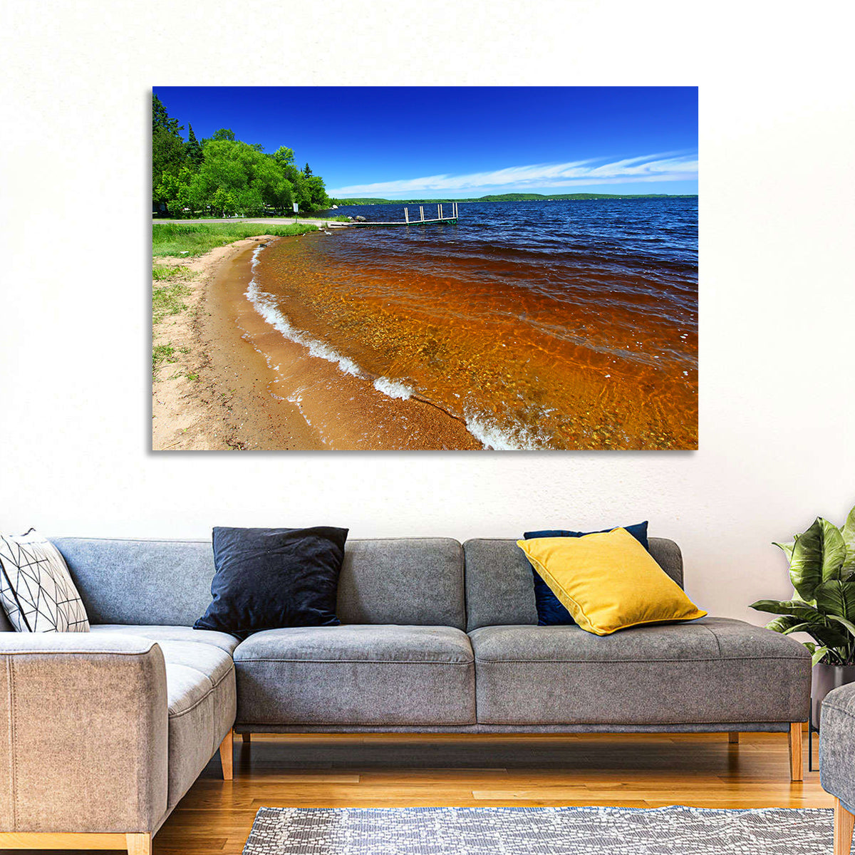 Lake Gogebic Sunny Shoreline Wall Art in a room, landscape
