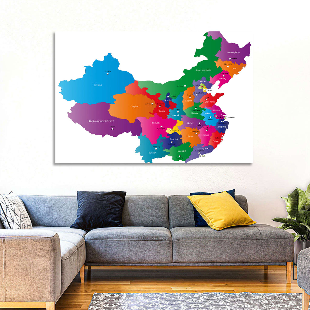 Colorful China Provinces Map Wall Art