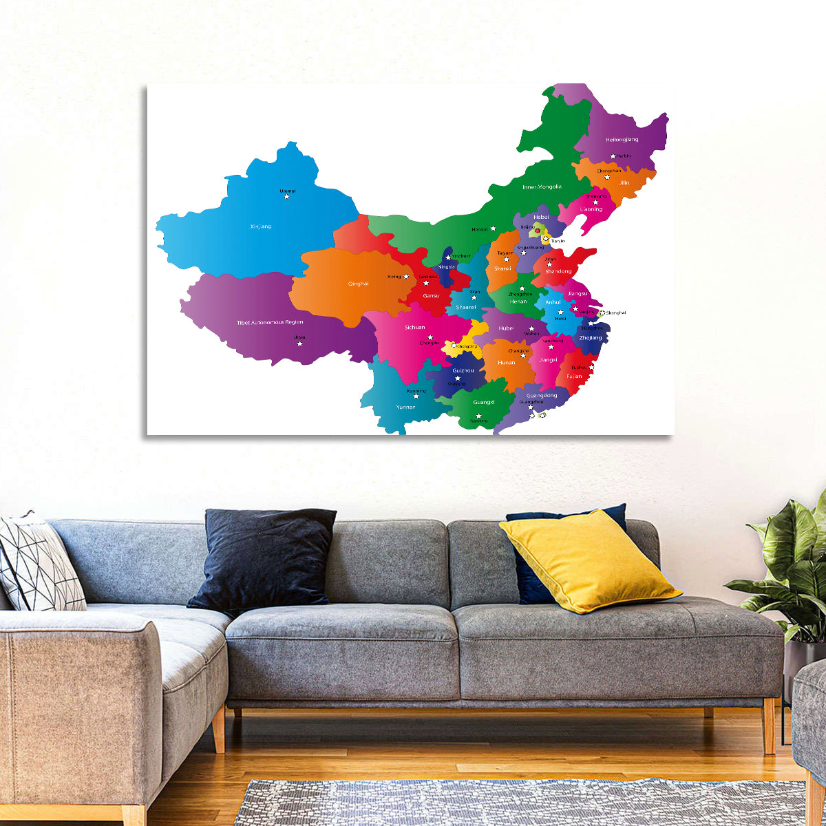 Colorful China Provinces Map Wall Art