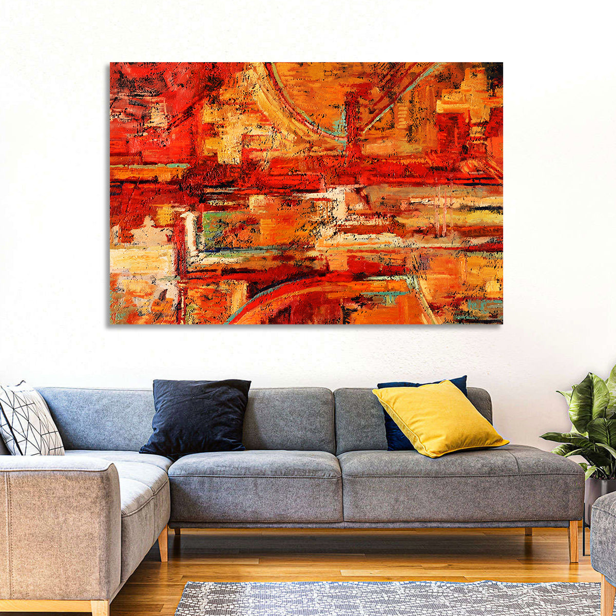 Vibrant Impasto Color Blocks Wall Art in a room, landscape