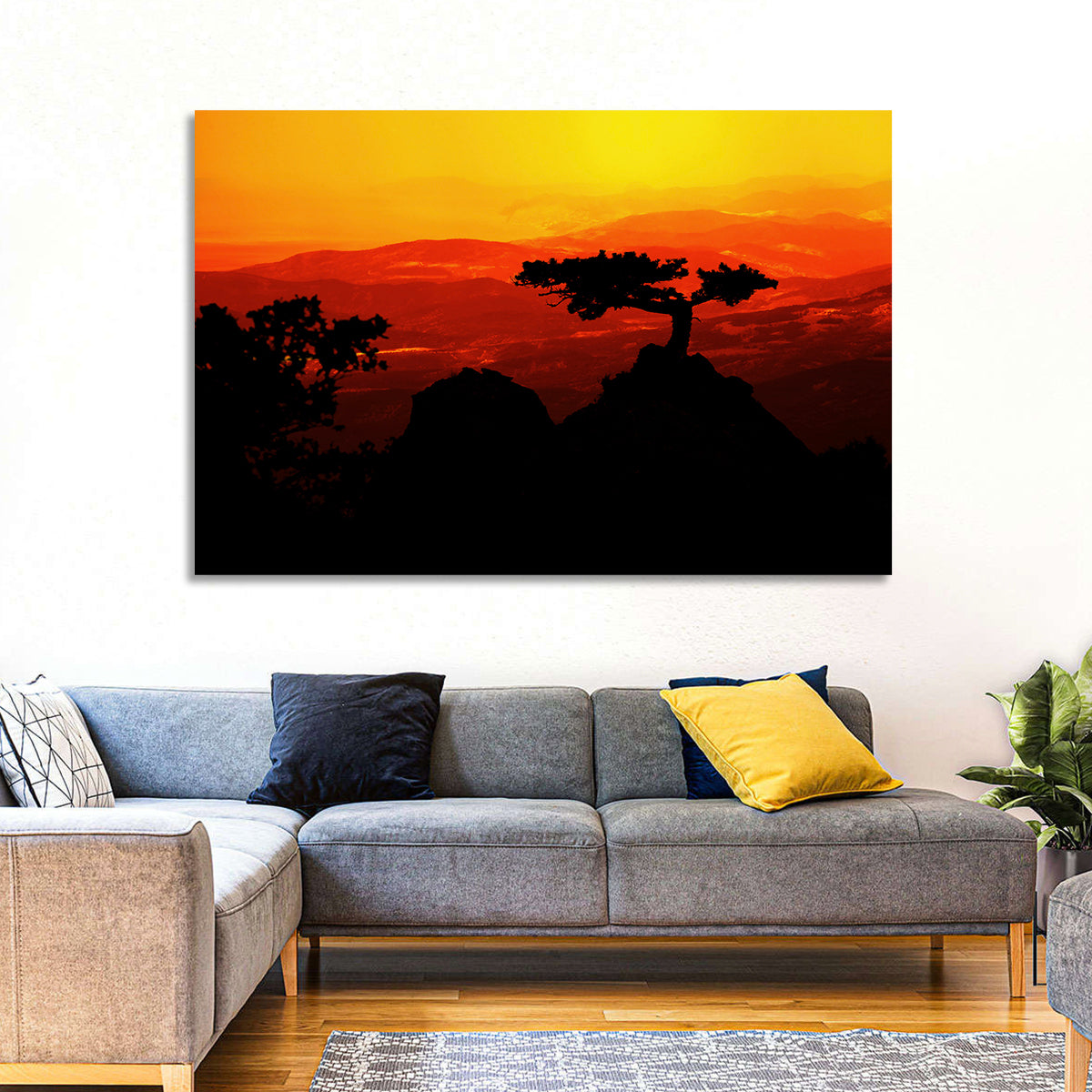 Gnarled Tree at African Sunset Wall Art