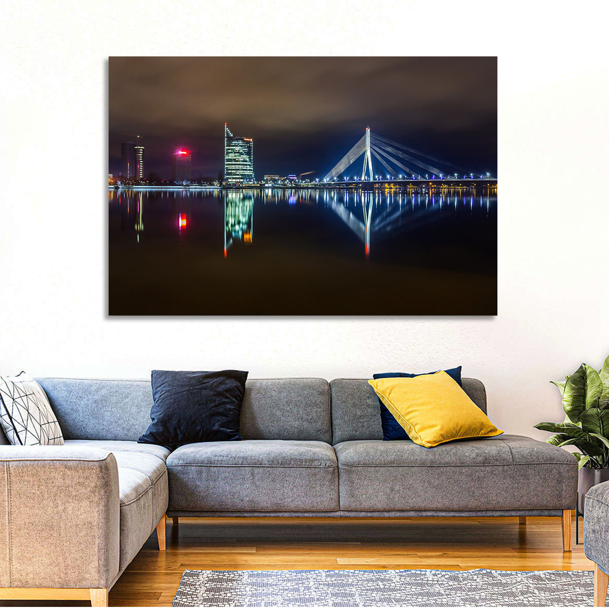 Vanšu Bridge Night Skyline Wall Art in a room, landscape
