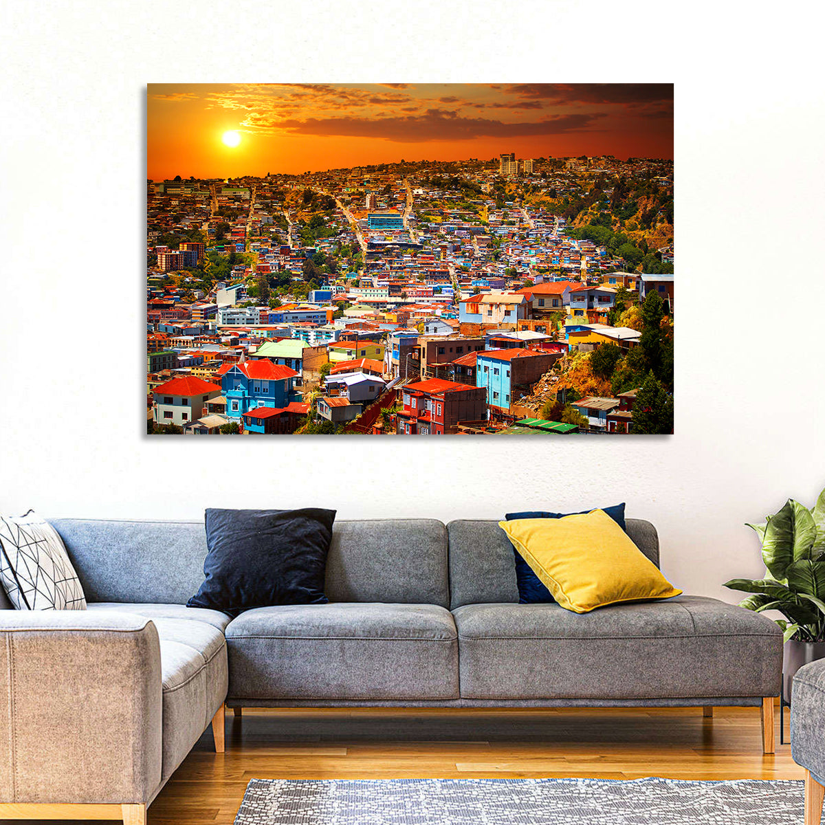 Valparaíso Hills Sunset Wall Art in a room, landscape